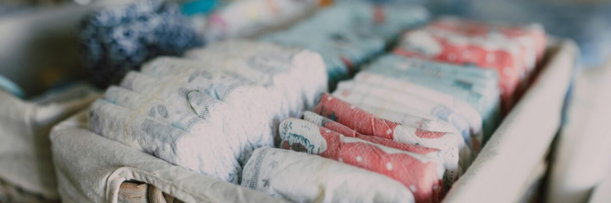 baby diapers lined up